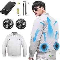 ファン付き作業服 長袖 空調服 白 L XL 22V 30000mAhバッテリ Amazon.co.jp: [KLIFE] 空調作業服 ファン付き 30000mAh大容量